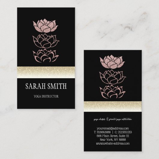 Moderne professionele zwarte goudlotus visitekaartje (Voorkant / Achterkant)