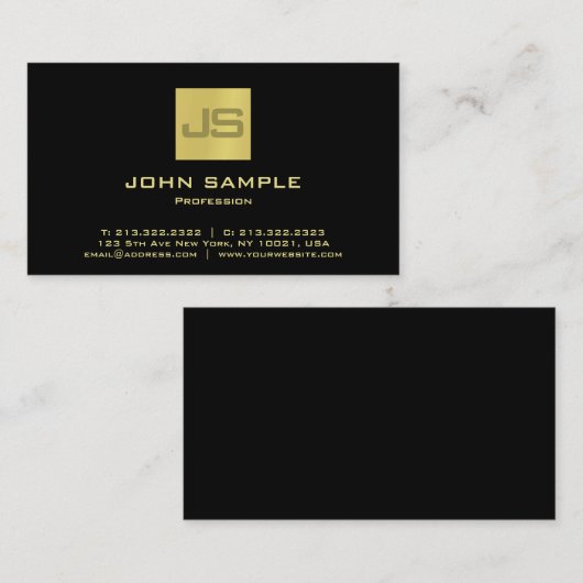 Moderne professionele zwarte goudmonogram visitekaartje (Voorkant / Achterkant)