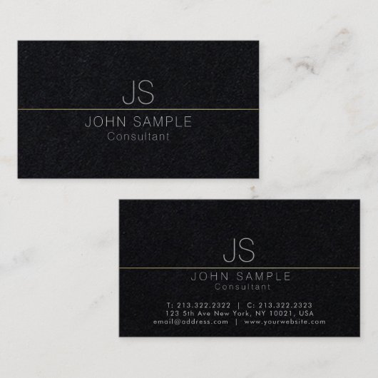 Moderne professionele zwarte goudmonogram visitekaartje (Voorkant / Achterkant)