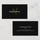 Moderne professionele zwarte goudmonogram visitekaartje (Voorkant / Achterkant)