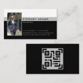 Moderne professionele zwarte witte en grijze foto visitekaartje (Voorkant / Achterkant)