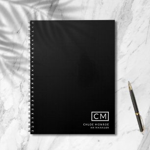 Moderne Professionele Zwarte Witte Monogram Initia Notitieboek