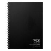 Moderne Professionele Zwarte Witte Monogram Initia Notitieboek (Voorkant)