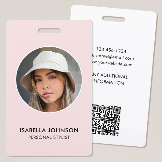 Moderne profielfoto QR Blush Roze ID Beveiliging Badge