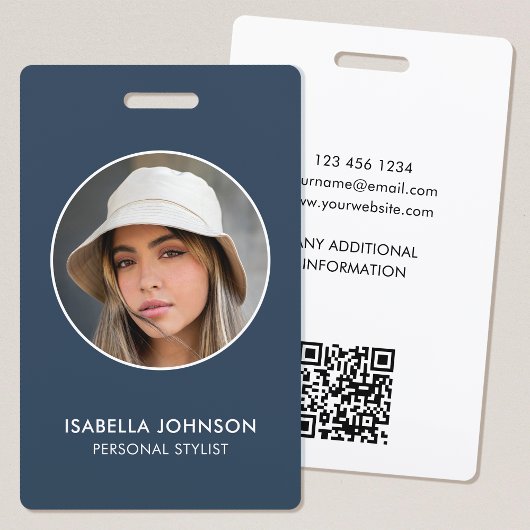 Moderne profielfoto QR Slate Blue ID Beveiliging Badge