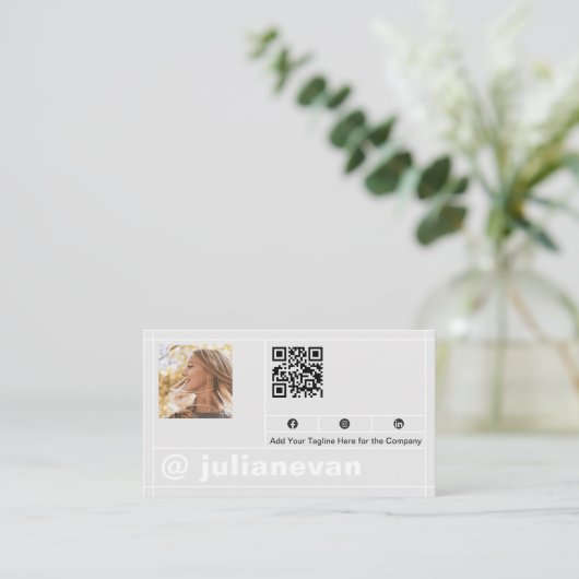 Moderne profielfoto zwart-wit QR-code Visitekaartje (Staand voorkant)