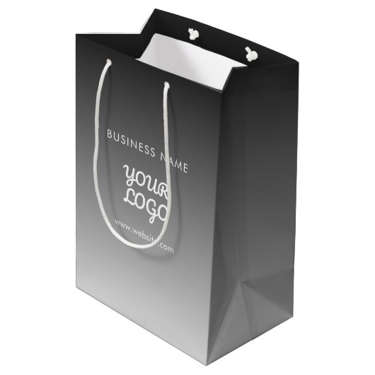 Moderne promotionele Logo & tekst | Bewerkbare kle Medium Cadeauzakje (Achterkant Gekanteld)