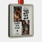 Moderne Proost Gelukkig Nieuwjaar Foto Metalen Ornament (Rechts)