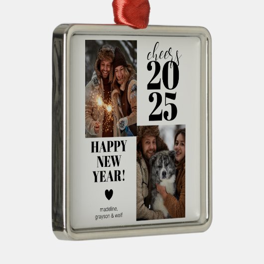 Moderne Proost Gelukkig Nieuwjaar Foto Metalen Ornament (Rechts)