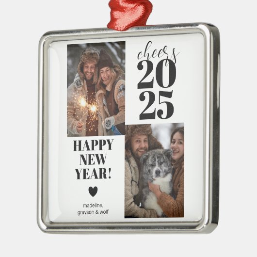 Moderne Proost Gelukkig Nieuwjaar Foto Metalen Ornament (Links)