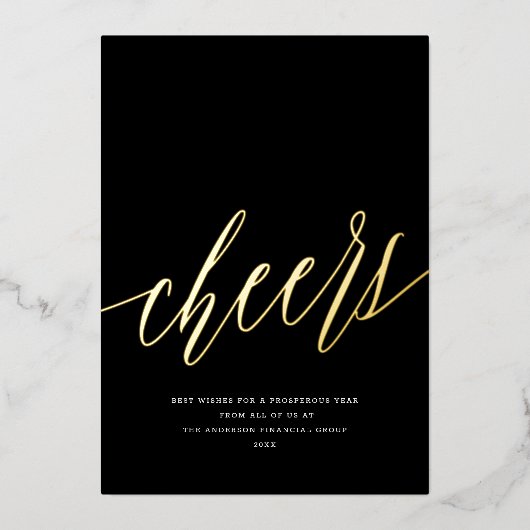 Moderne Proost Niet-Foto Zakelijk Zwart Kerstmis Folie Feestdagenkaart (Voorkant)