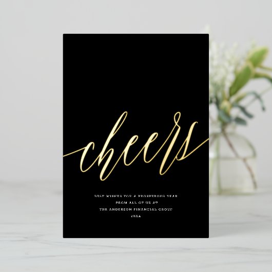 Moderne Proost Niet-Foto Zakelijk Zwart Kerstmis Folie Feestdagenkaart (Staand Voorkant)