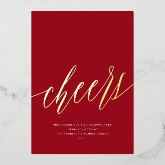 Moderne proost niet-foto zakelijke rode kerst folie feestdagenkaart (Voorkant)