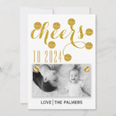 Moderne proost op 2024 gouden glitter Nieuwjaar fo Feestdagenkaart (Voorkant)