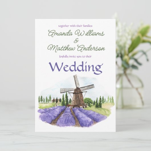 Moderne Provence lavendelvelden bloem bruiloft Kaart (Staand voorkant)