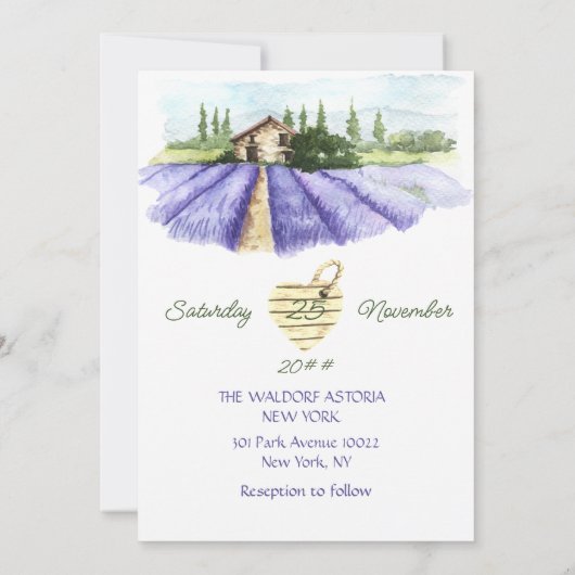 Moderne Provence lavendelvelden bloem bruiloft Kaart (Achterkant)