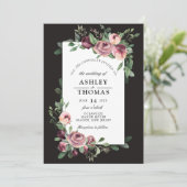 Moderne pruim bloemengroen Waterverf bruiloft Kaart (Staand voorkant)
