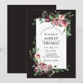 Moderne pruim bloemengroen Waterverf bruiloft Kaart (Voorkant / Achterkant)