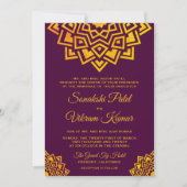 Moderne Pruim Goud Mandala Indiase bruiloft uitnod Kaart (Voorkant)