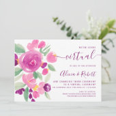 Moderne pruim paarse waterverf virtuele bruiloft kaart (Staand voorkant)