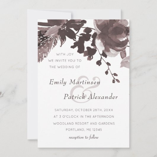 Moderne pruimen bloemige trouwfoto kaart (Voorkant)