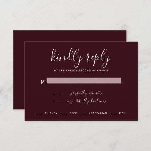 Moderne Pruimen Huwelijks RSVP Kaart (Voorkant / Achterkant)