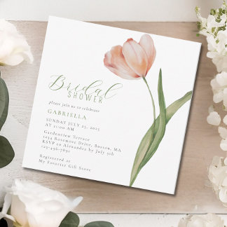 Moderne Pruimkleurige Watercolor Tulp Groene Bruid Kaart