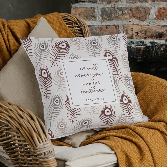 Moderne Psalm 91:4 Aangepaste Gebed Keepsake Gift Kussen (Modern Christian prayer pillow with Psalm 91:4 and a heartfelt poem.)