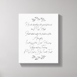 Moderne Psalm 91 Zwart en Witte Bladeren Christeli Canvas Afdruk
