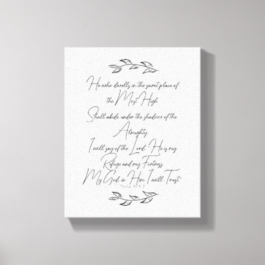 Moderne Psalm 91 Zwart en Witte Bladeren Christeli Canvas Afdruk (Voorkant)