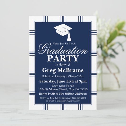 Moderne Pset Blue Play Graduation Party Kaart (Staand voorkant)