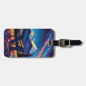 Moderne Psychedelische Cartoon Berg Monogram Bagagelabel (Voorkant horizontaal)