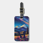 Moderne Psychedelische Cartoon Berg Monogram Bagagelabel (Voorkant verticaal)