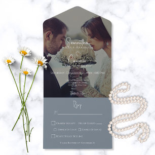 Moderne puinblauw elegant foto-ingang all in one uitnodiging