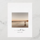 Moderne puinblauwe foto bespaart de datum goud folie uitnodiging (Achterkant)