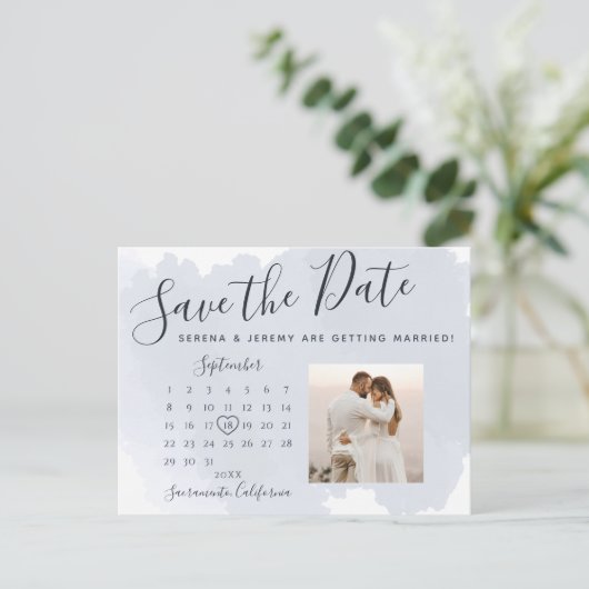 Moderne puinblauwe Waterverf wash Weddenschap Agen Aankondigingskaart (Staand voorkant)