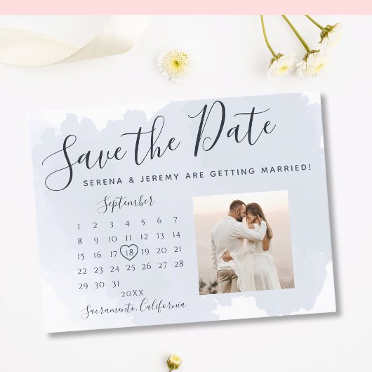 Moderne puinblauwe Waterverf wash Weddenschap Agen Aankondigingskaart