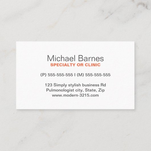 Moderne pulmonoloog longen minimalistisch visitekaartje (Achterkant)