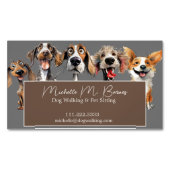 Moderne Puppy Hond Walker Sitter Dier Grijs Magnetisch Visitekaartje (Voorkant)