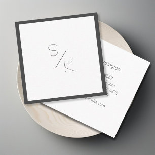 Moderne Pur Gray-Zwarte Witte Monogram Zakkaart Vierkante Visitekaartje