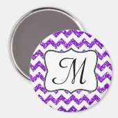Moderne Purp Glitte Chevron Monogram Initiaal Magn Magneet (Voorkant / Achterkant)
