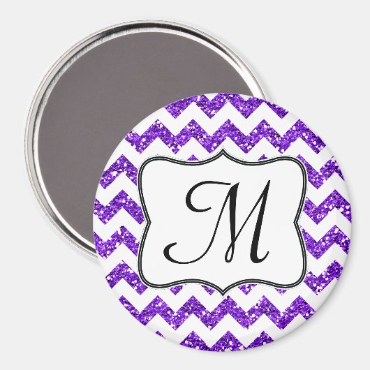 Moderne Purp Glitte Chevron Monogram Initiaal Magn Magneet (Voorkant / Achterkant)