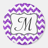 Moderne Purp Glitte Chevron Monogram Initiaal Magn Magneet (Voorkant)