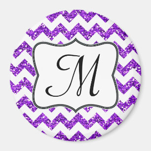 Moderne Purp Glitte Chevron Monogram Initiaal Magn Magneet