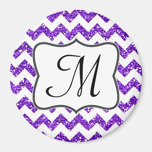 Moderne Purp Glitte Chevron Monogram Initiaal Magn Magneet (Voorkant)