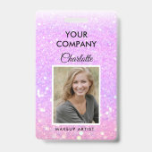 Moderne Purpel Glitter Medewerker Foto ID Badge (Voorkant)