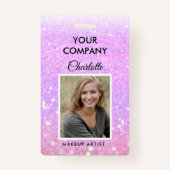Moderne Purpel Glitter Medewerker Foto ID Badge (Voorkant)