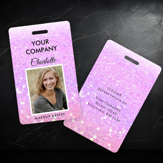 Moderne Purpel Glitter Medewerker Foto ID Badge