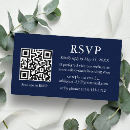 Moderne QR Blue RSVP voor bruiloft Informatiekaartje