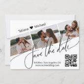 moderne QR-code 3 foto save the date uitnodiging (Voorkant)